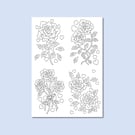 (Printable Art) Four Rose Postcard Colouring Page (Cut To Size)