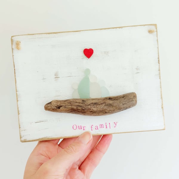 Sea Glass Family Reclaimed Wooden Hanging Wall Art - Gift for New Baby