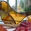 Stained glass Bird - Golden yellow and streaky red-green