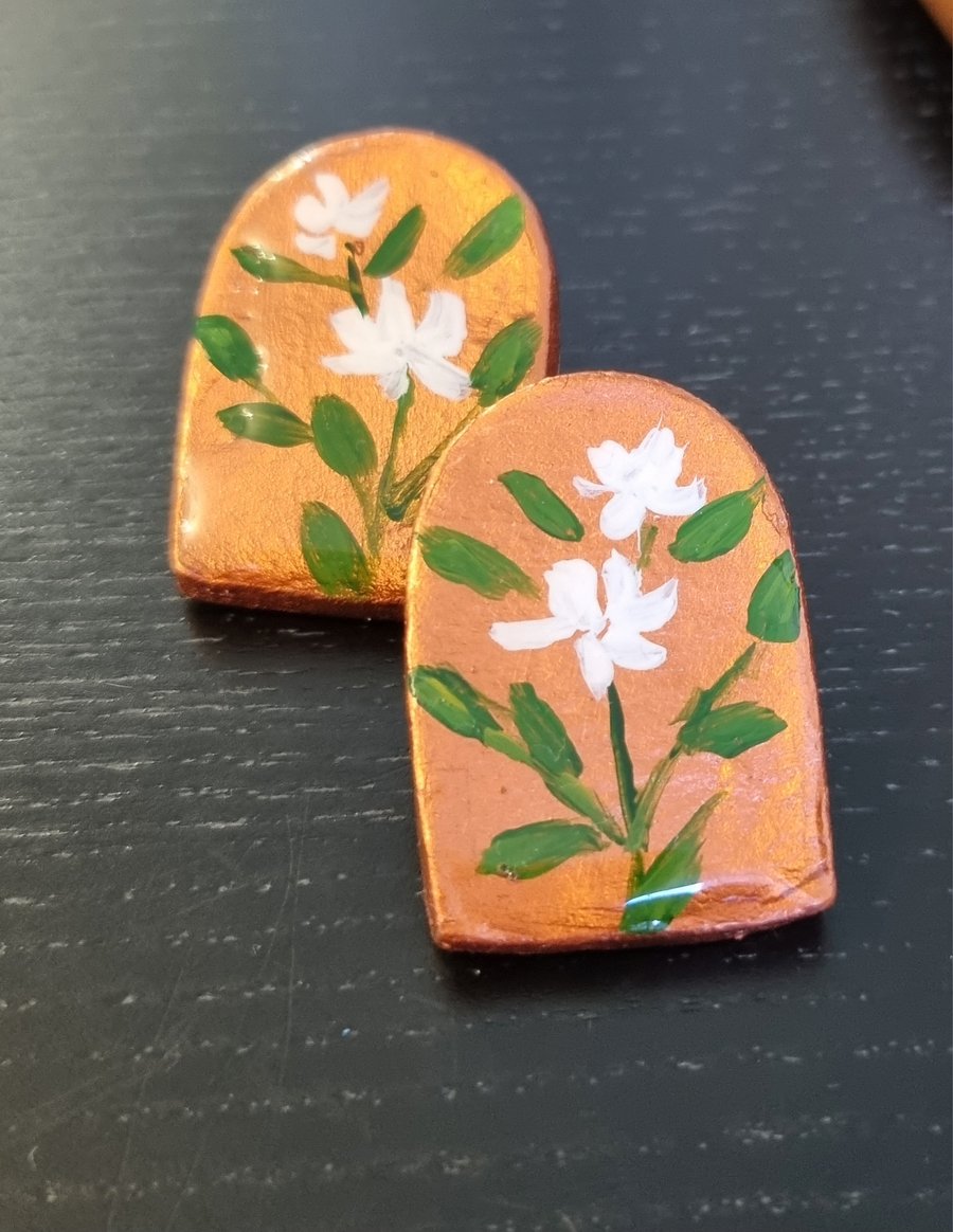 Handcrafted Clay Earrings with Painted Flowers