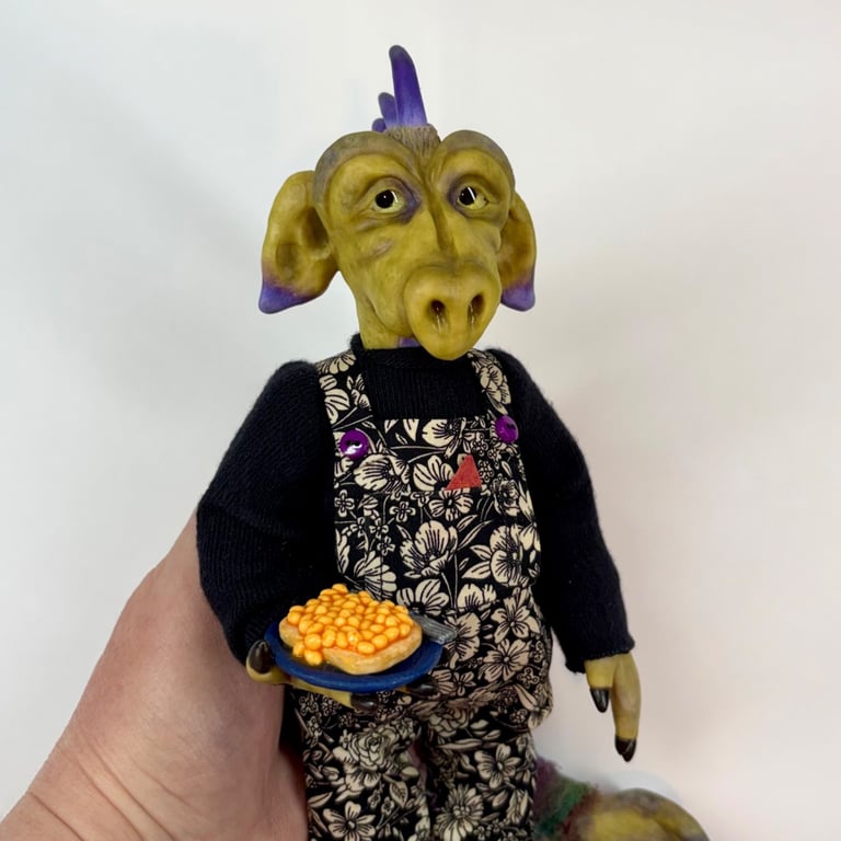 George the dragon, hand sculpted polymer clay dragon, art doll, ooak sculpture