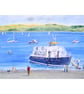 Blank greetings card A5 Cawsand Ferry Cornwall from original watercolour - Image 2