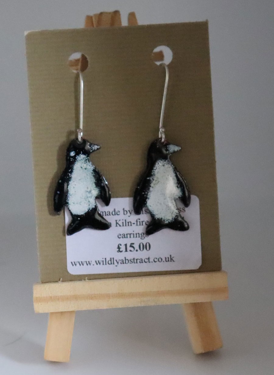 Kiln fired enamel penguin earrings