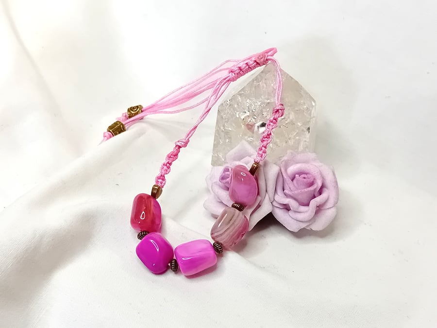 Pink Agate & Macrame Bracelet