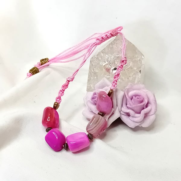 Pink Agate & Macrame Bracelet