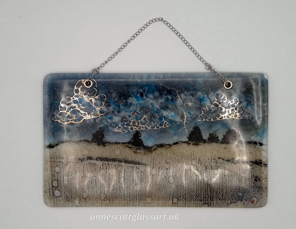 The Silver Lining in a Storm Fused Glass Hanging Wall-Panel