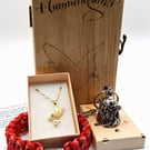 Lady Bikers Gift Box, Bikers Bell Gremlin Bell Gold Necklace Paracord Bracelet 