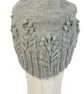 Hat with cables and bobbles in soft grey organic merino wool , slouchy cabled  - Image 4
