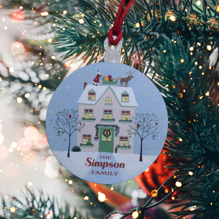Personalised Family Name Christmas House Hanging Tree Ornament Decoration