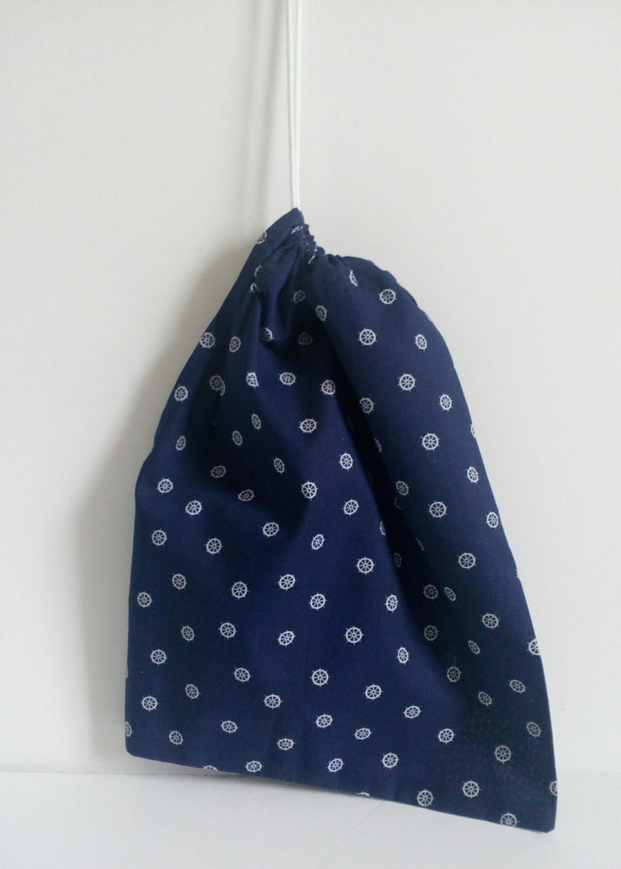 P.E bag, toy storage bag, back to school, drawstring bag, ships wheel 