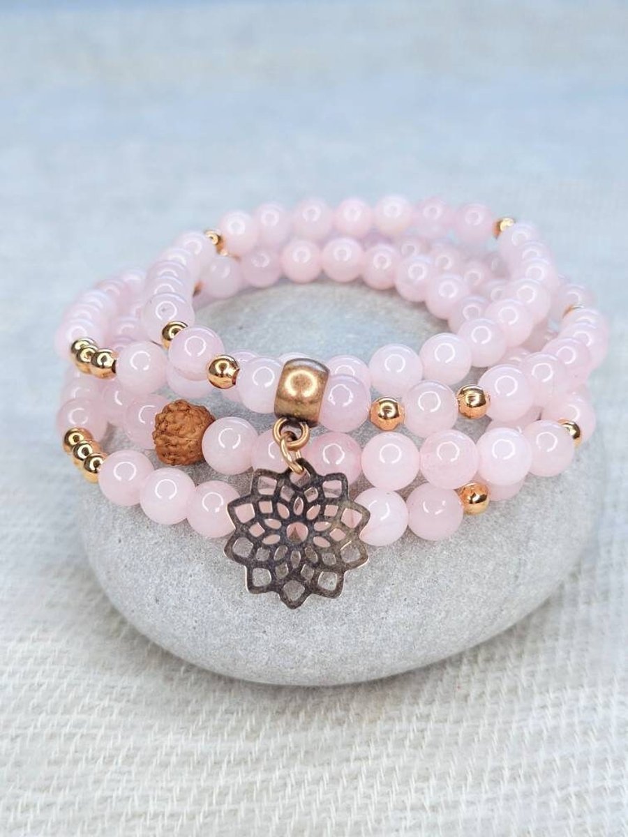 Rose Quartz Mala Bracelet, IN LOVE, Women's Mala Beads, Gemstone Wrap Bracelet