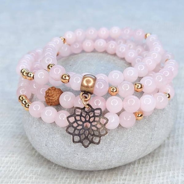 Rose Quartz Mala Bracelet, IN LOVE, Women's Mala Beads, Gemstone Wrap Bracelet