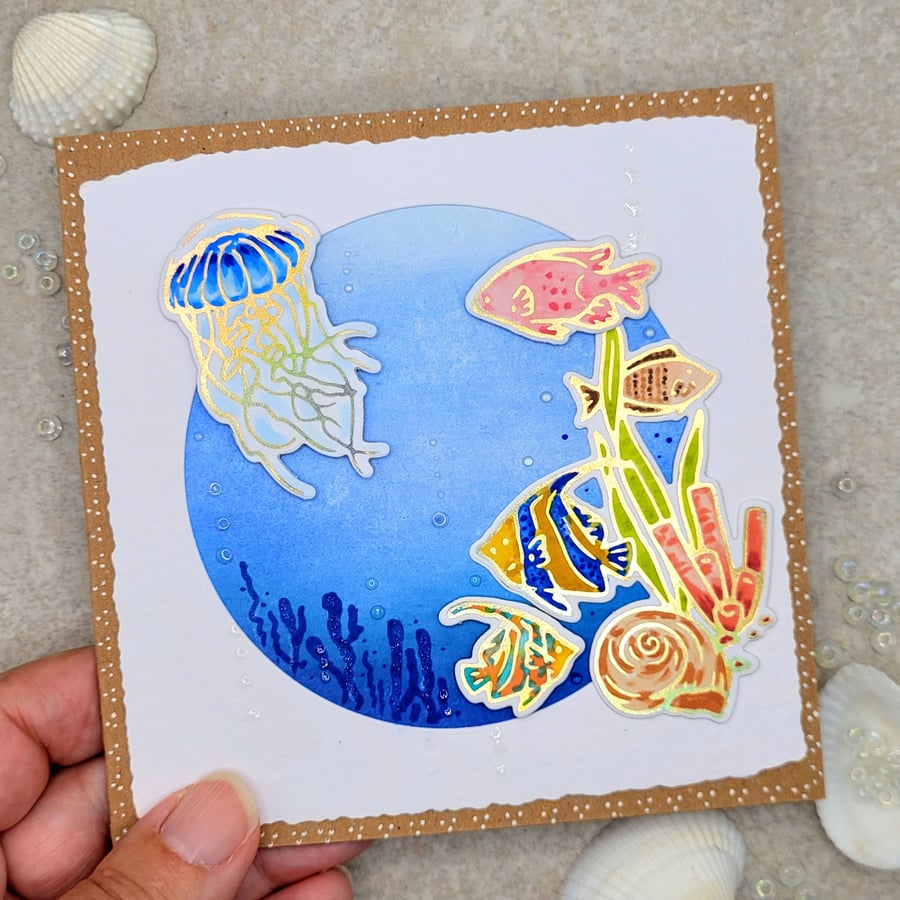 Blank Card - Underwater, sea creatures, birthday, mothers day, thanks