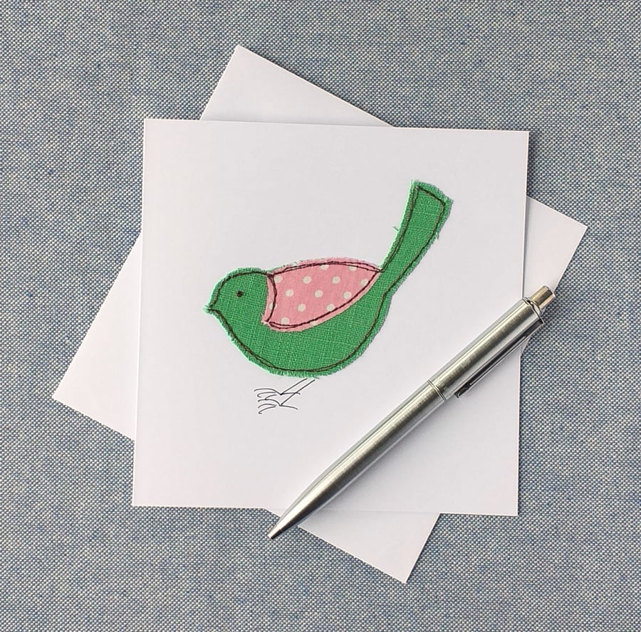 Greeting Card with Embroidered Bird