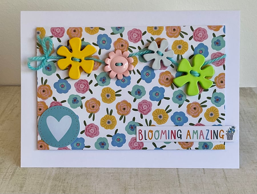 Card. Colourful flower and button card for a birthday or other occasion. 