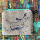 happy sausage dog small linen coin purse by Jo Brown Happy Tomato 