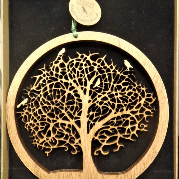 Tree of Life with Golden Birds - Small Wooden wall hanging