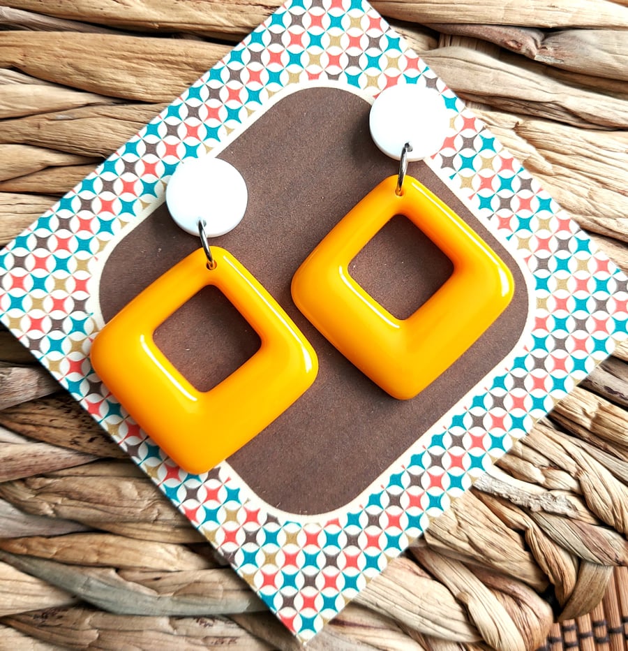 60s Inspired Yellow Geometric Drop Earrings