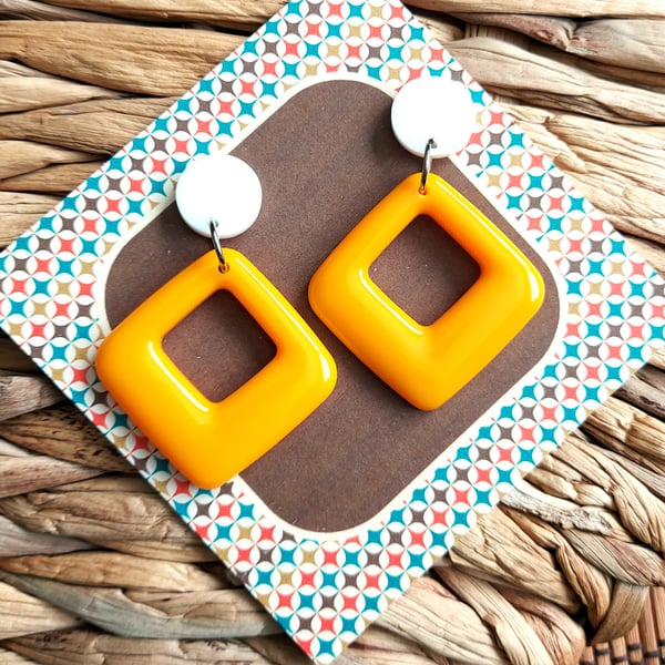 60s Inspired Yellow Geometric Drop Earrings