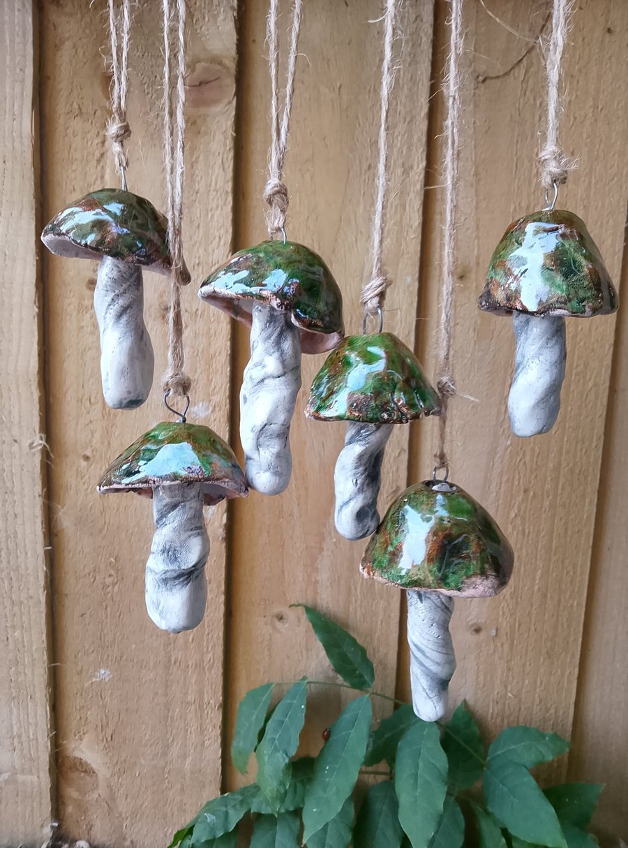 ceramic hanging mushroom green medium