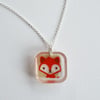 Fox Cub Pendant - Handmade Animal, Forest Resin Necklace, Orange