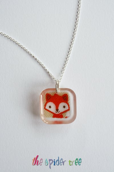 Fox Cub Pendant - Handmade Animal, Forest Resin Necklace, Orange