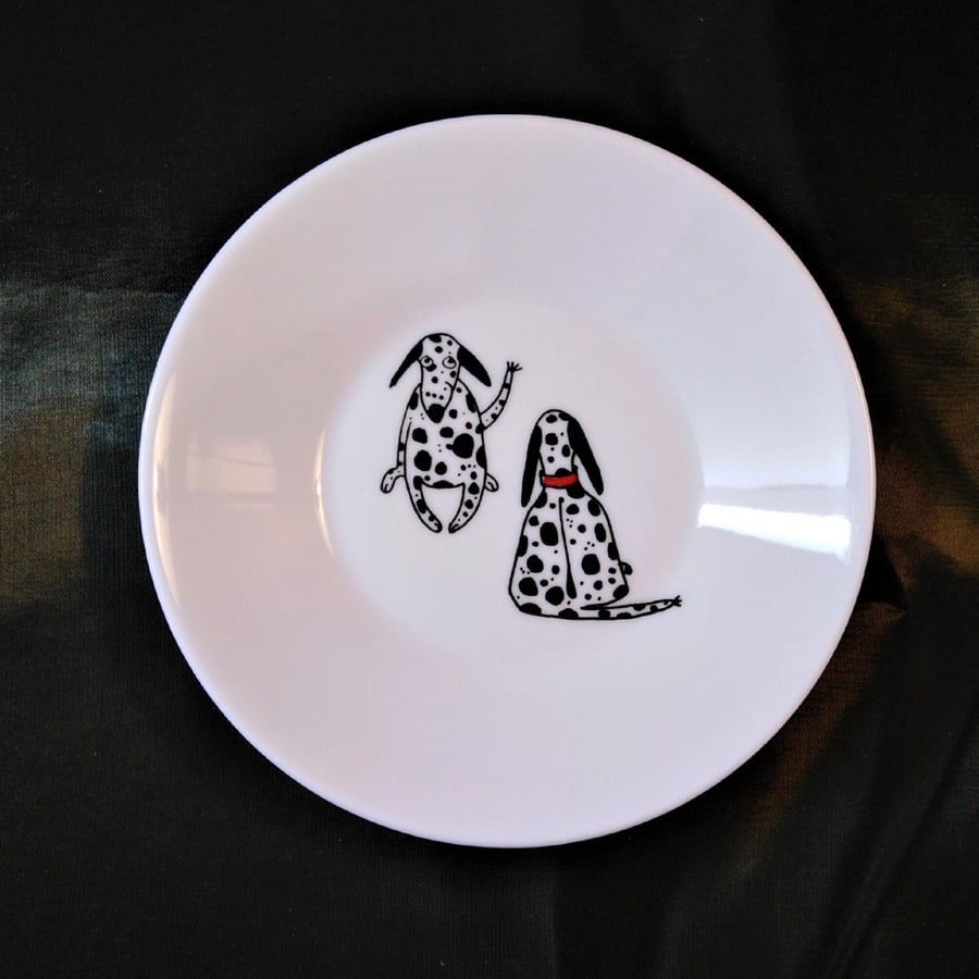 Dalmatian dish. Trinket dish with two Dalmatians watching each other.