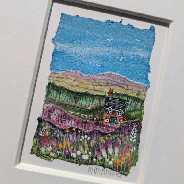 Hazy Hills Cottage - Original miniature collage. A5 Mounted