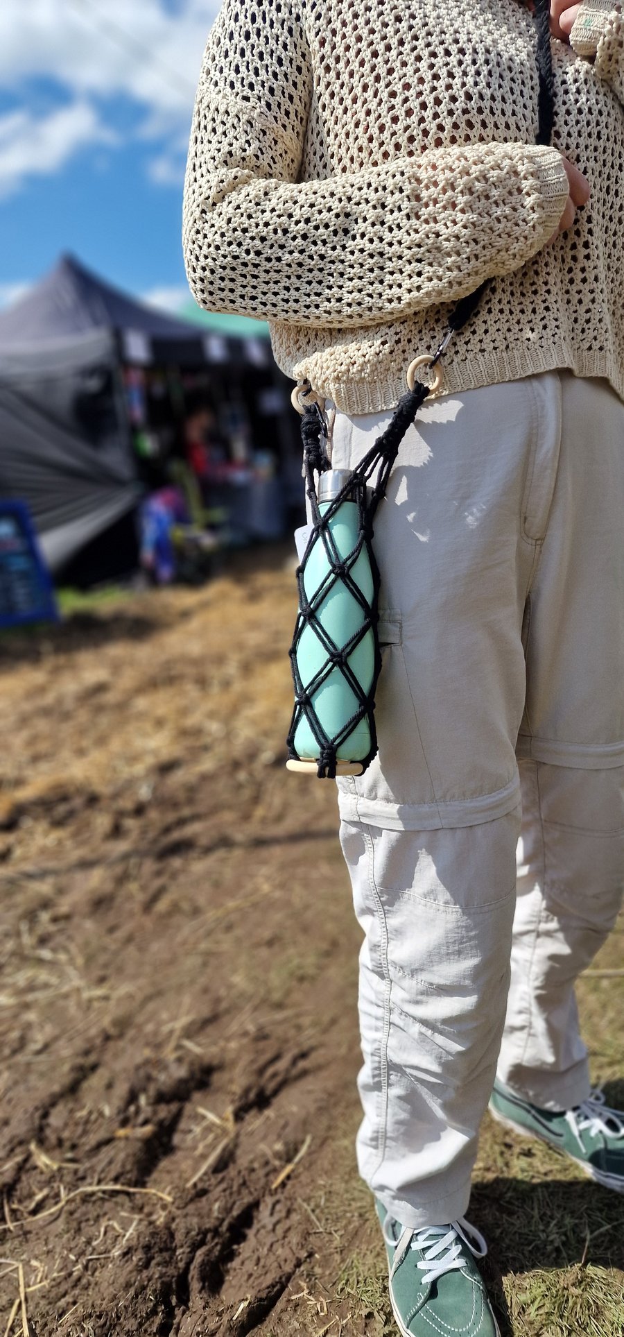 Macrame Water Bottle Holder with removable straps, Sustainable bottle bag