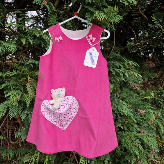 Age: 3-4yr Fuchsia Pink Needlecord Dress with Heart Applique