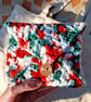 Christmas pouch, Crochet hand stitched lined pouch for small items, Cotton pouch