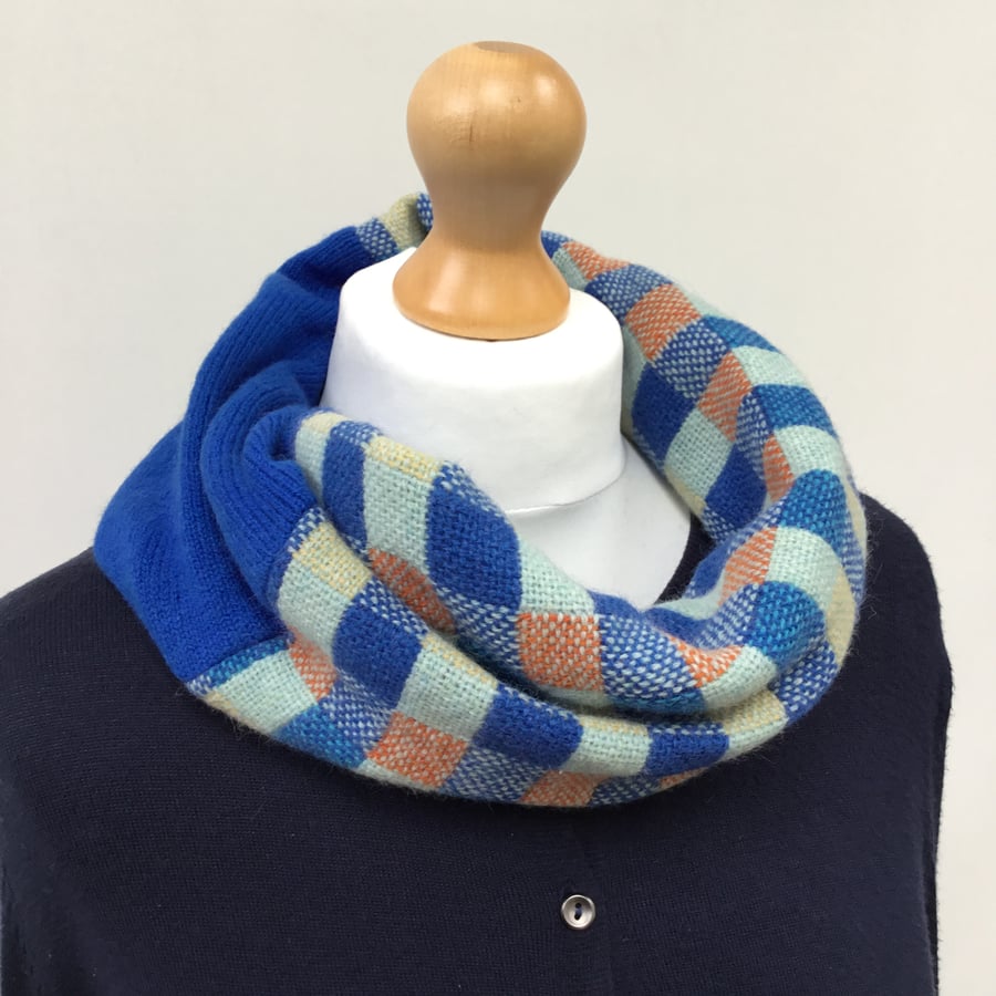 Handwoven blue infinity cowl scarf