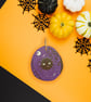 Hand Painted Halloween Spider Wooden Slice – Purple Spooky Spider Wall Hanging - Image 2