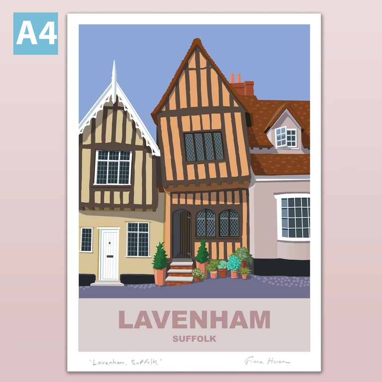 Lavenham poster, Suffolk, retro style travel print A4