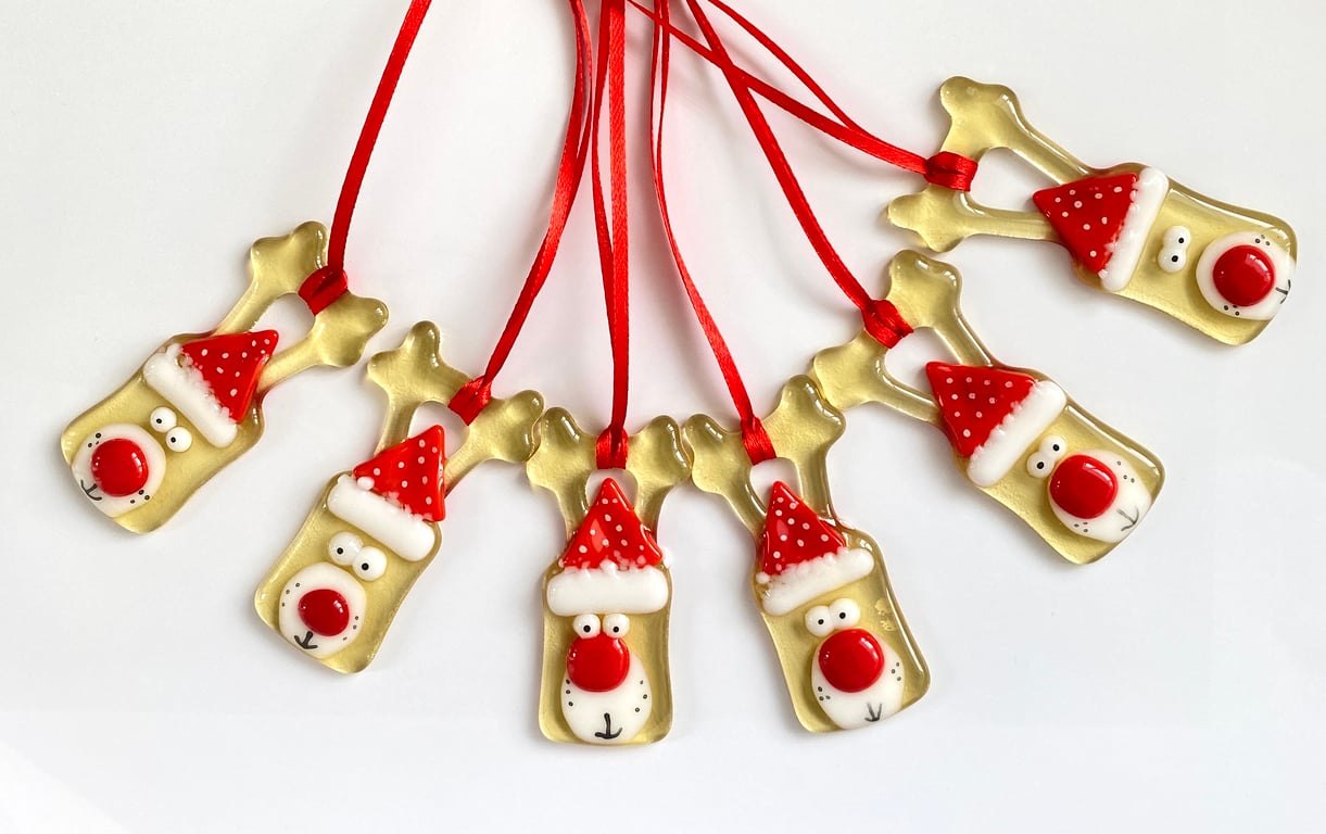 Reindeer fused glass hanging Christmas decoration 