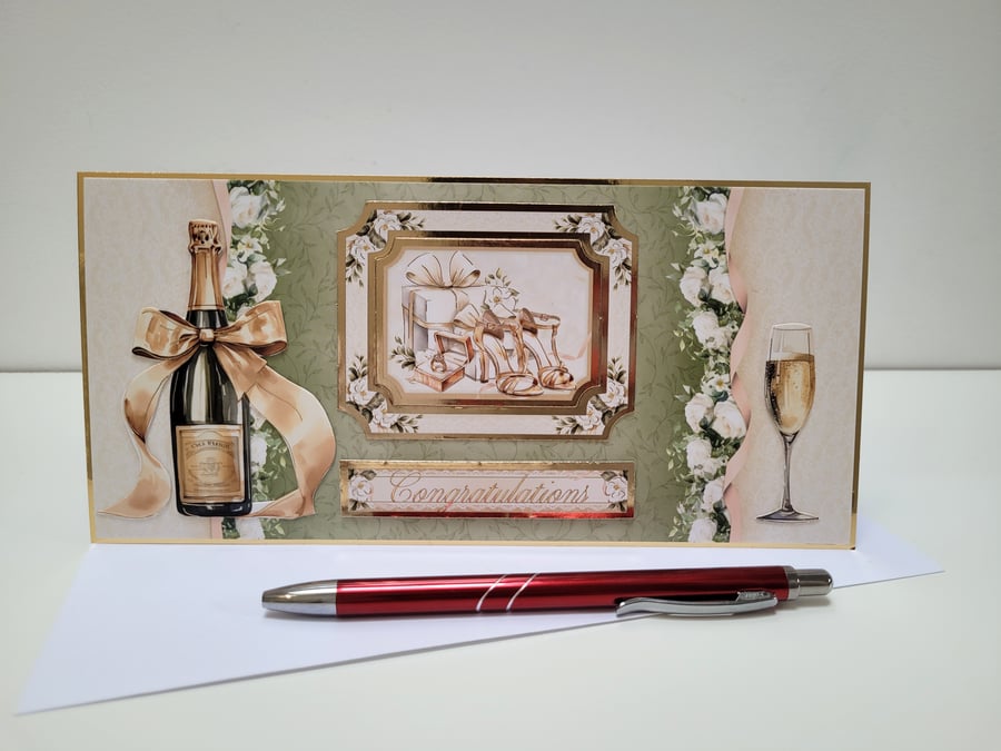 Luxury Slimline Wedding Card - Wedding Congratulations Card