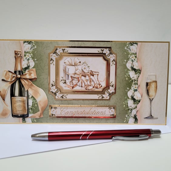Luxury Slimline Wedding Card - Wedding Congratulations Card