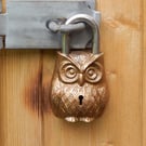 Owl Padlock Brass finish with two keys.