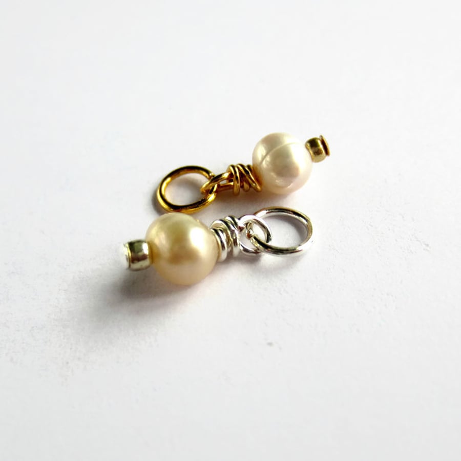 Real Freshwater Pearl Wire Wrapped Charm - June Birthstone - 30th Anniversary