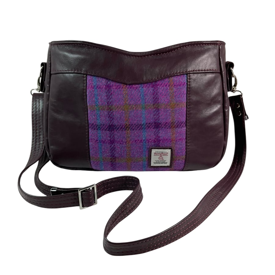 Genuine leather and Harris tweed handbag