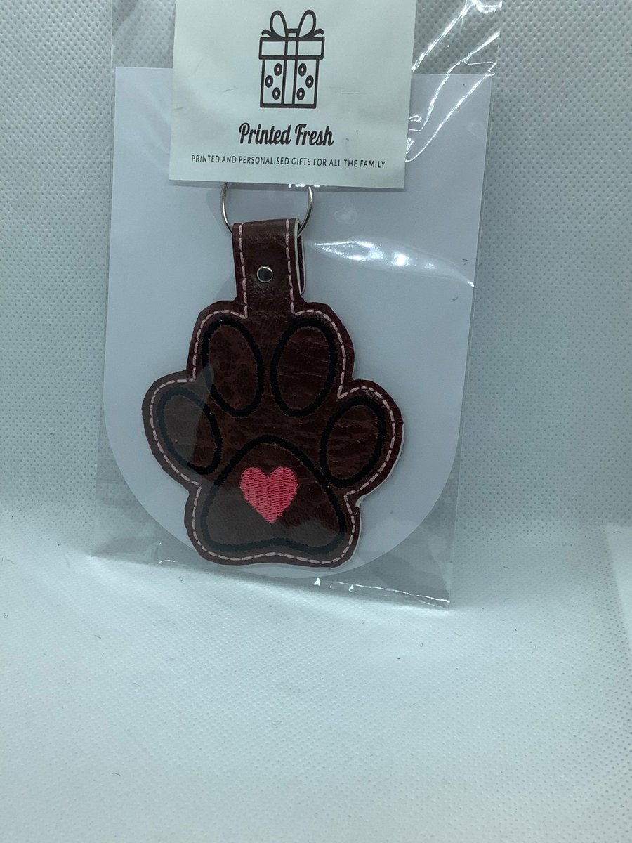 Embroidered Faux Leather  Dog Paw key ring