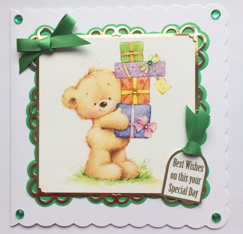 Birthday Card Cute Teddy Bear With Gifts Happy Birthday Best Wishes