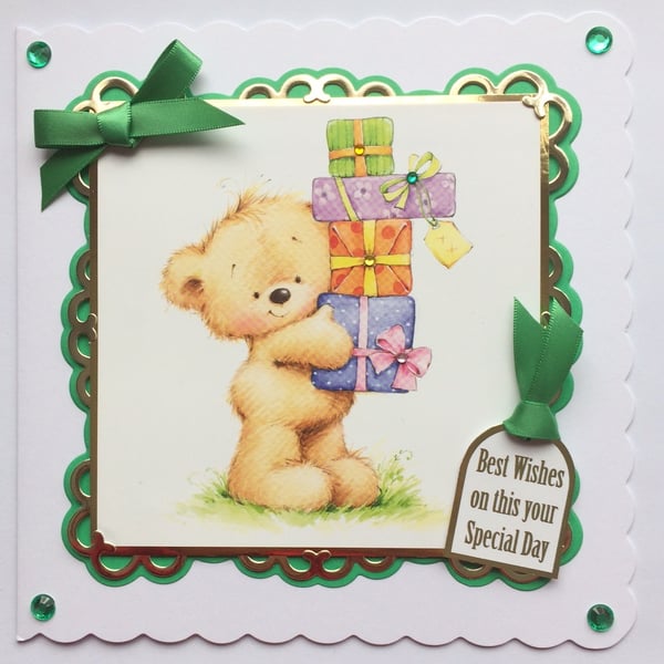 Birthday Card Cute Teddy Bear With Gifts Happy Birthday Best Wishes