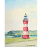 Original ACEO Miniature Watercolour Painting Smeatons Tower Lighthouse Plymouth - Image 3