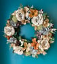 Autumn Floral Door Wreath, Vintage Neutral Faux Flower Door Hanger, 40 cm
