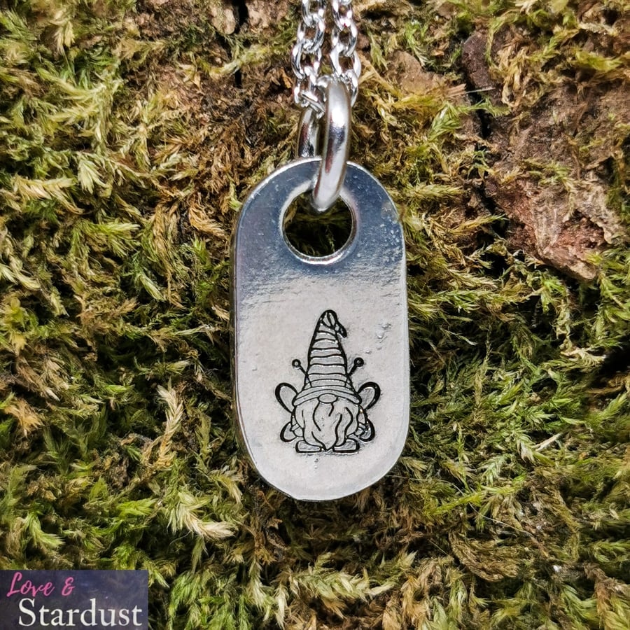 BEE GNOME Hand Stamped Pewter Necklace