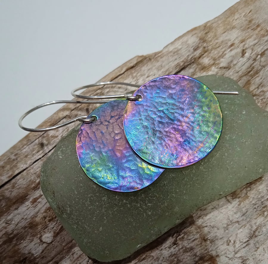  Coloured Titanium Handmade Disc Earrings - UK Free Post