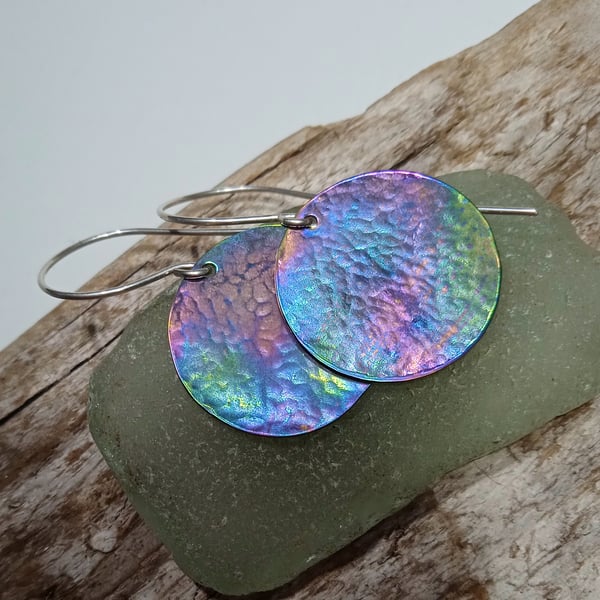  Coloured Titanium Handmade Disc Earrings - UK Free Post
