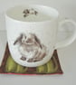 Cat Coaster Coffee Drinking Cats Mug Rug Green Brown - Image 3