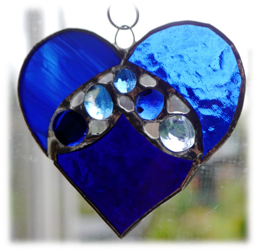 Heart Stained Glass Suncatcher Nugget Blue 005